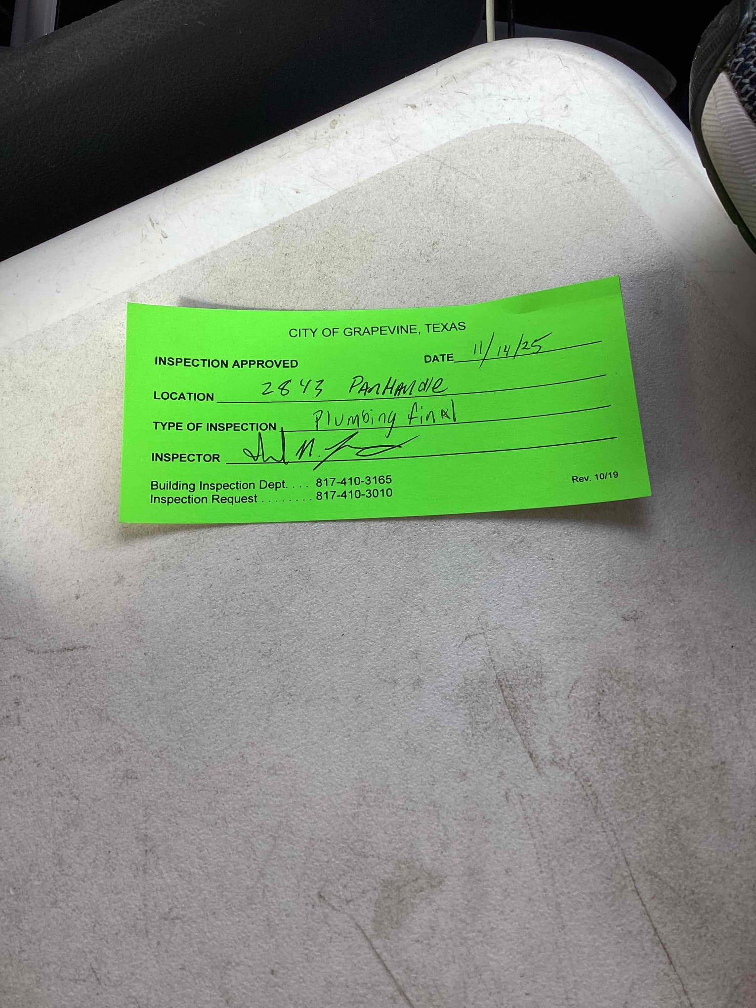 Met inspector onsite and pass3d the final for the clean outs and backfilled the hole while onsite.