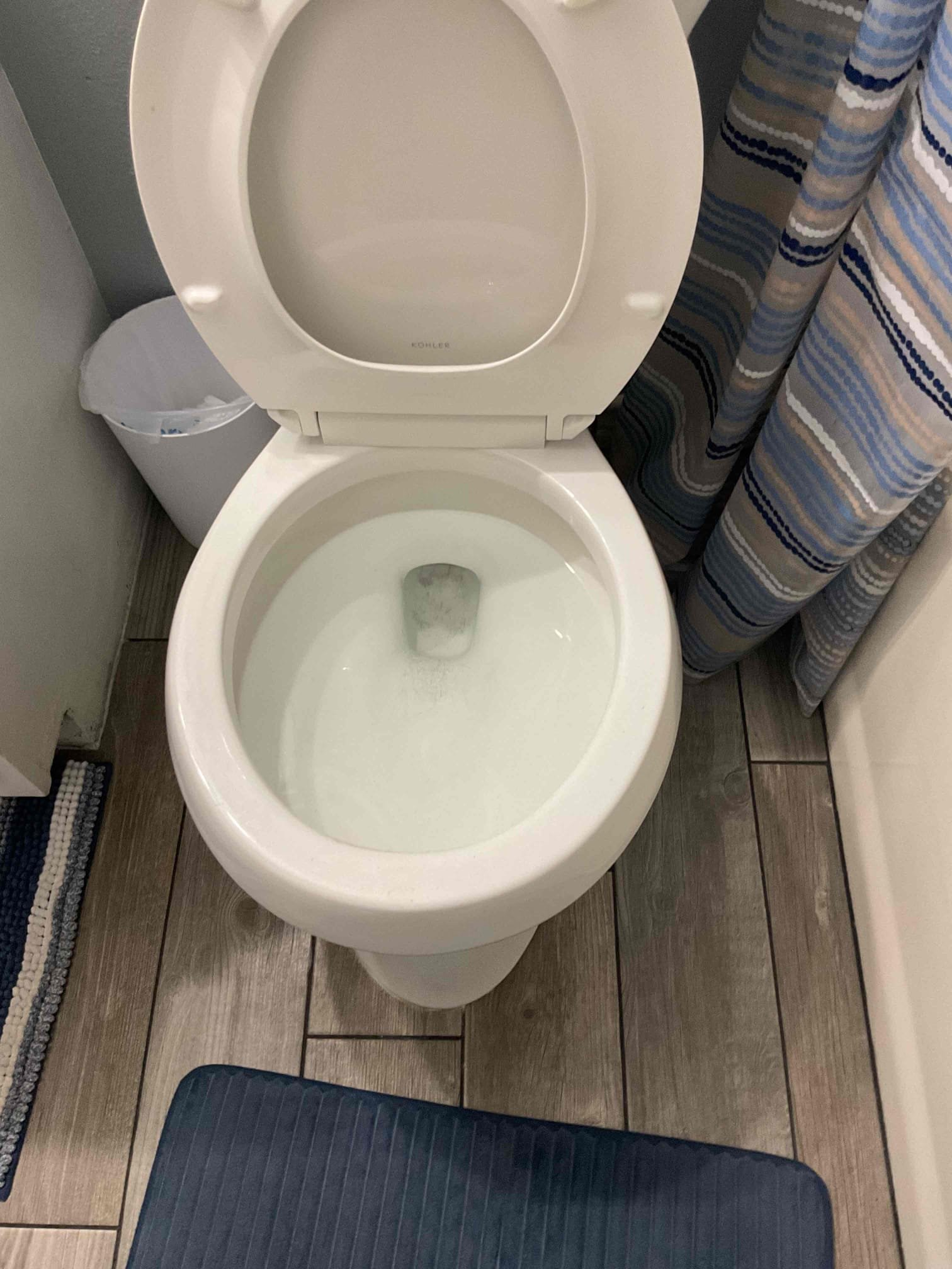 Ran closet auger through toilet. Before starting work advised customer about existing scratches on porcelain. Toilet is currently flushing, but is making a gurgling sound, which indicates that a blockage is still present. Recommended pulling toilet and performing a camera inspection. No further work was authorized at this time. 