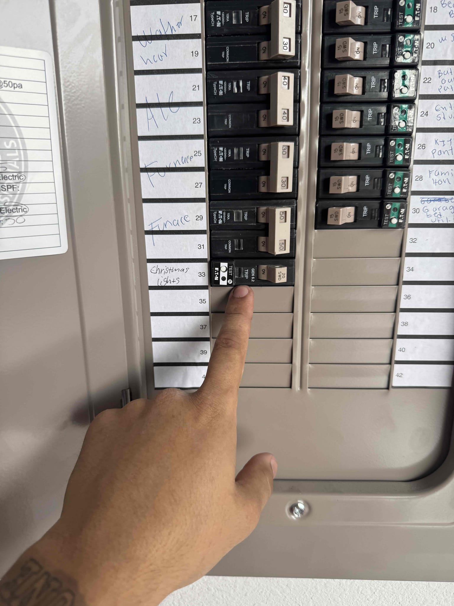 Arrived on the job site and the customer requested multiple EV outlets to be installed. We will be installing four EV outlets at the front entry of the home—one on the far right corner, one on the far left corner, and two in the middle section. We are also adding an outdoor outlet on the back patio ceiling and replacing the existing back patio ceiling fan. Additionally, we are installing a Ring doorbell, a customer-supplied smart switch inside the home, and a customer-supplied timer that will control the outdoor outlets. We will be returning on Friday to complete all work.