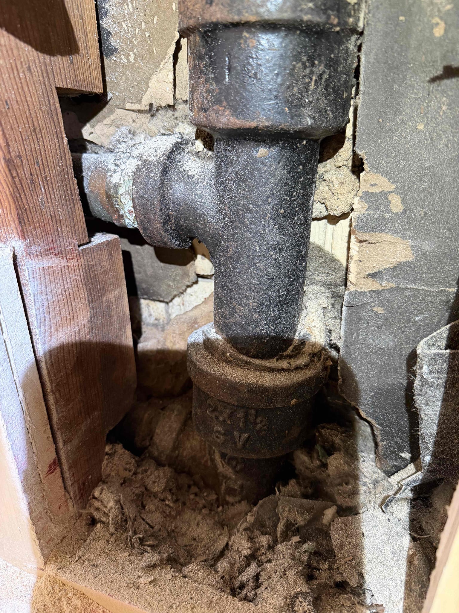 11-19-25
Removed plywood and Sheetrock as needed under kitchen sink. Performed inspection of in wall plumbing. Found copper drain arm in wall to be leaking. Gave estimates to Repalce approximately 5 feet of drain line in wall.




Work to be done Friday 11-21-25:
Remove dishwasher and cut walls as needed inside cabinets and behind dishwasher to gain access to leaking drain line in the wall. Remove copper drain arm and replace it with PVC piping. Connect to cast iron vertical in the wall and test to verify connections are water and air tight. Not responsible for wall or cabinet repairs. 5 year warranty on parts and labor. 

RePlaced approximately 5 feet of inch and a half copper piping with new PVC piping for kitchen drain arm. Installed new tubular under kitchen sink. Five year warranty on parts and labor. Pay with GoodLeap financing. Job completed. 