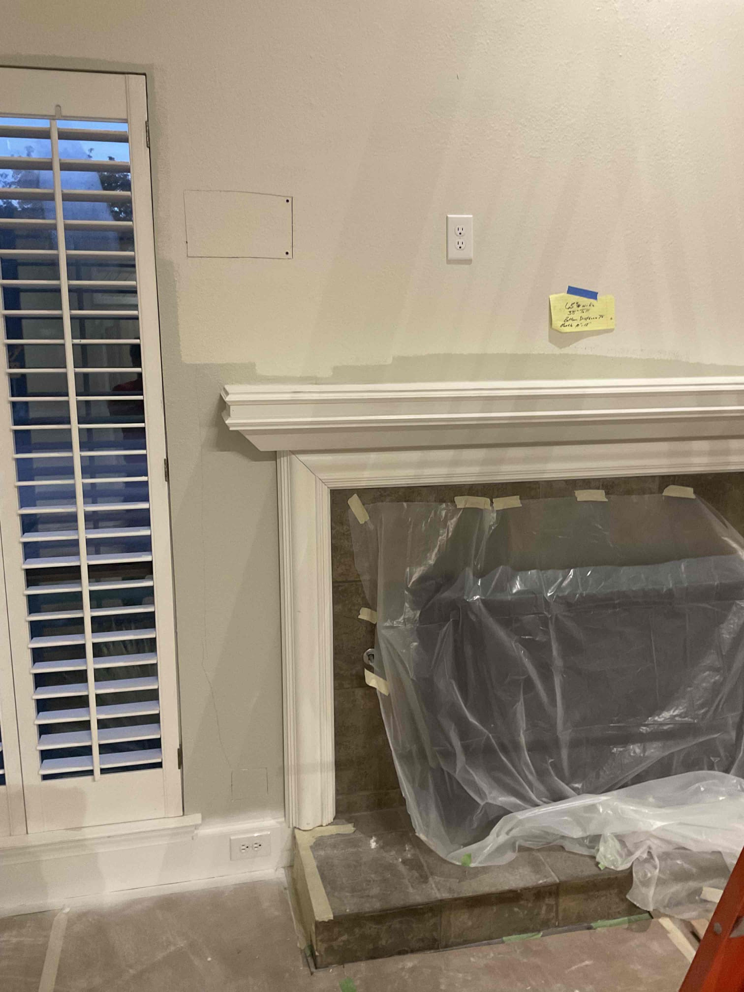 Arrived on the job site and the customer requested a new TV outlet to be installed above the fireplace. When cutting the sheetrock for the outlet, I discovered that additional sheetrock would need to be removed in order to route the wiring properly. I informed the customer that we are not responsible for sheetrock repairs and that they would need someone to fix the drywall afterward.

I ran the new line from the TV outlet down to the existing outlet located to the left of the chimney in the baseboard. Everything is functioning correctly, and the customer understands that the work comes with a 5-year warranty covering labor and materials. The customer is 100% happy and satisfied with today’s visit.