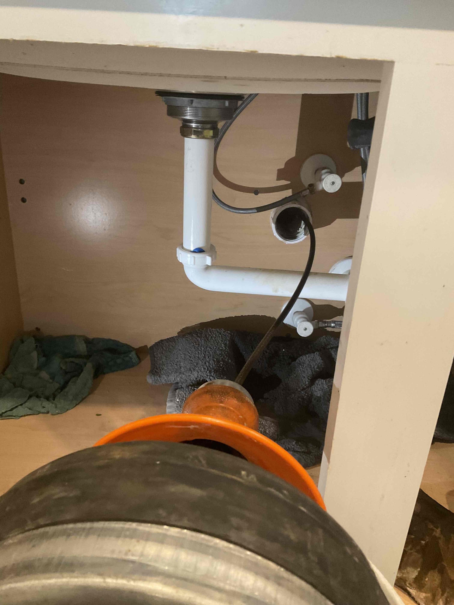 - attempt to pop clog on kitchen line due to current backup.

Successfully restored flow with big cable down kitchen cleanout under sink.

Cleanup a lil under sink customer stated he’ll get the rest.

Tested work with hot water for 5-10min.

No warranty on cable