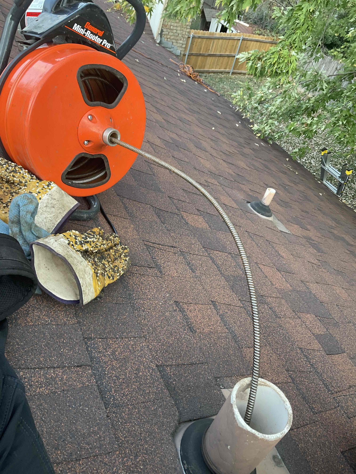 - gain access to roof to run cable down 3in toilet vent due to stoppage on main bath drainage 
 ( attempt to relieve pressure on drainage )

No warranty on drain cable

Successfully restored flow to main bath shower and toilet , tested multiple times , did explain to homeowners that there are definitely bigger issues in the drainage system and me and my supervisor will be back out tomorrow morning to preform a camera inspection.

Solutions will be given for any issues found