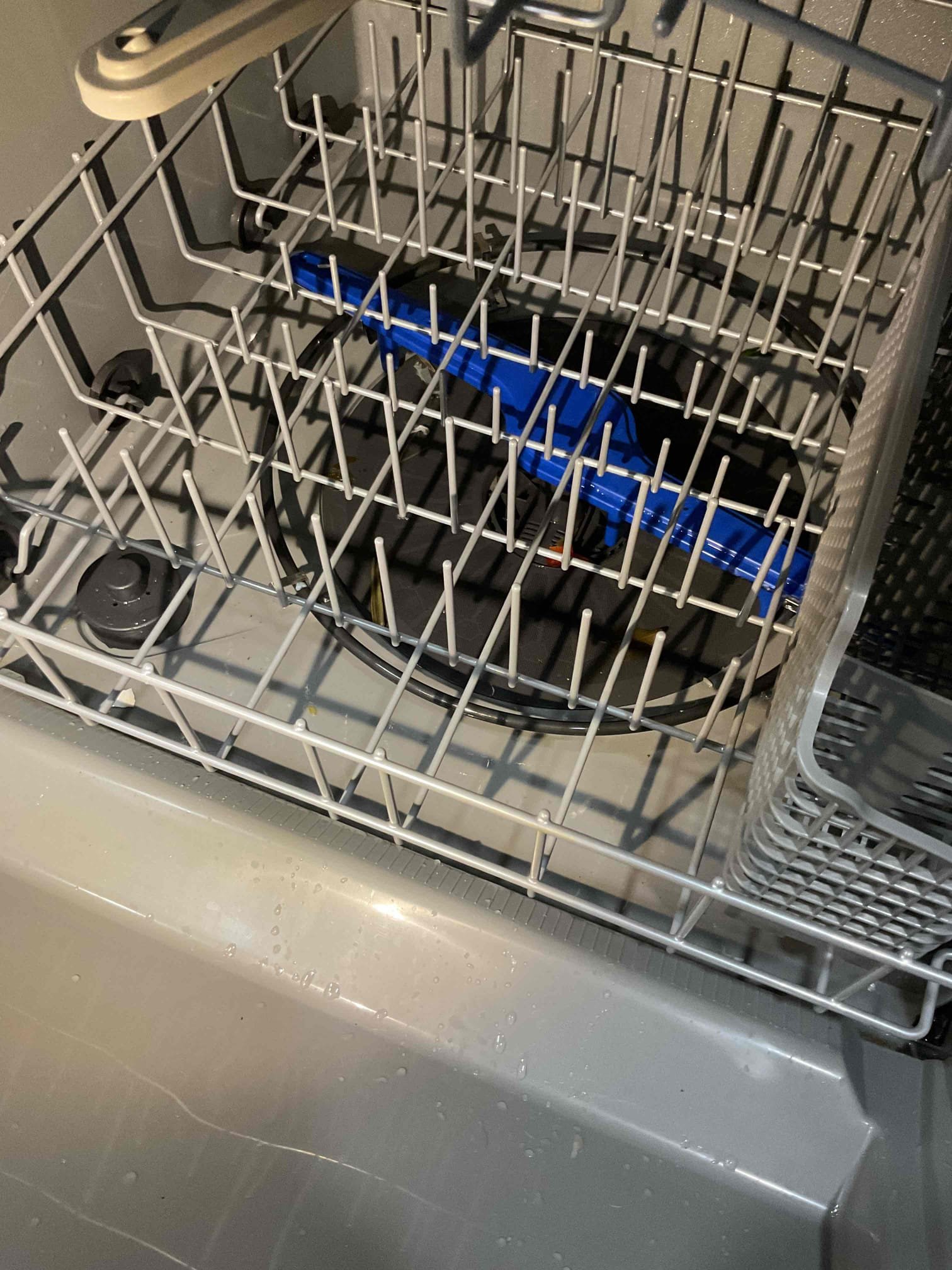 Upon arrival the home owner directed me to the kitchen area and explained that water has been sitting in the dishwasher and not draining properly. I removed large debris from the screen in the dishwasher and set it to drain. The water began to drain and wasn’t going down the disposal in a timely manner due to large debris in the disposal. Advised customer about installing a larger disposal and/or reducing the amount of large food particles going down the drain. 