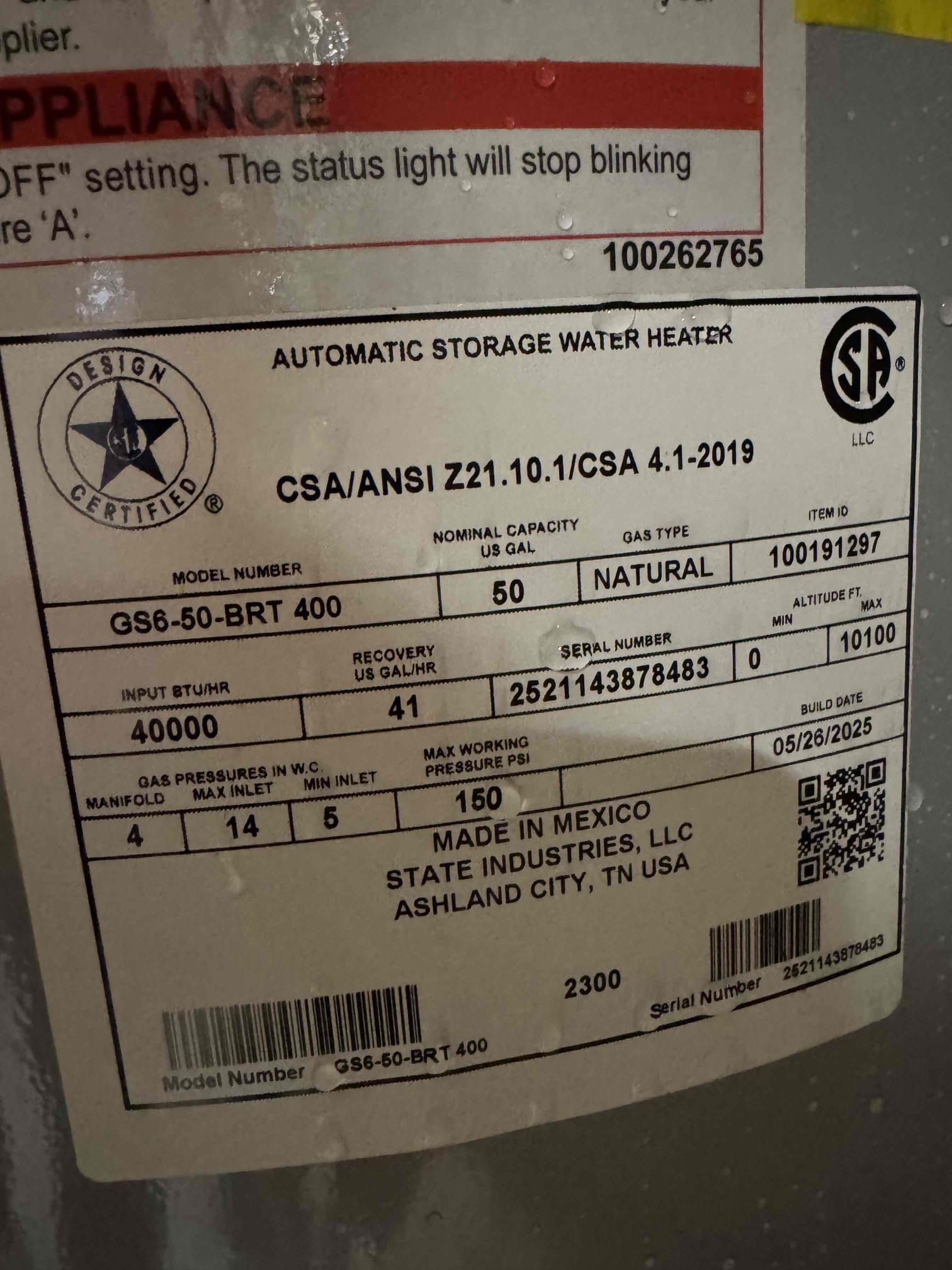 Remove and dispose of existing tank water heater. Install professional grade water heater. Replace water shutoff and supply lines. Repalce gas flexible connector and add sediment trap. Replace water heater pan. Reconnect to existing t&p discharge line, pan drain line and exhaust piping. Provide city permit and inspection. 