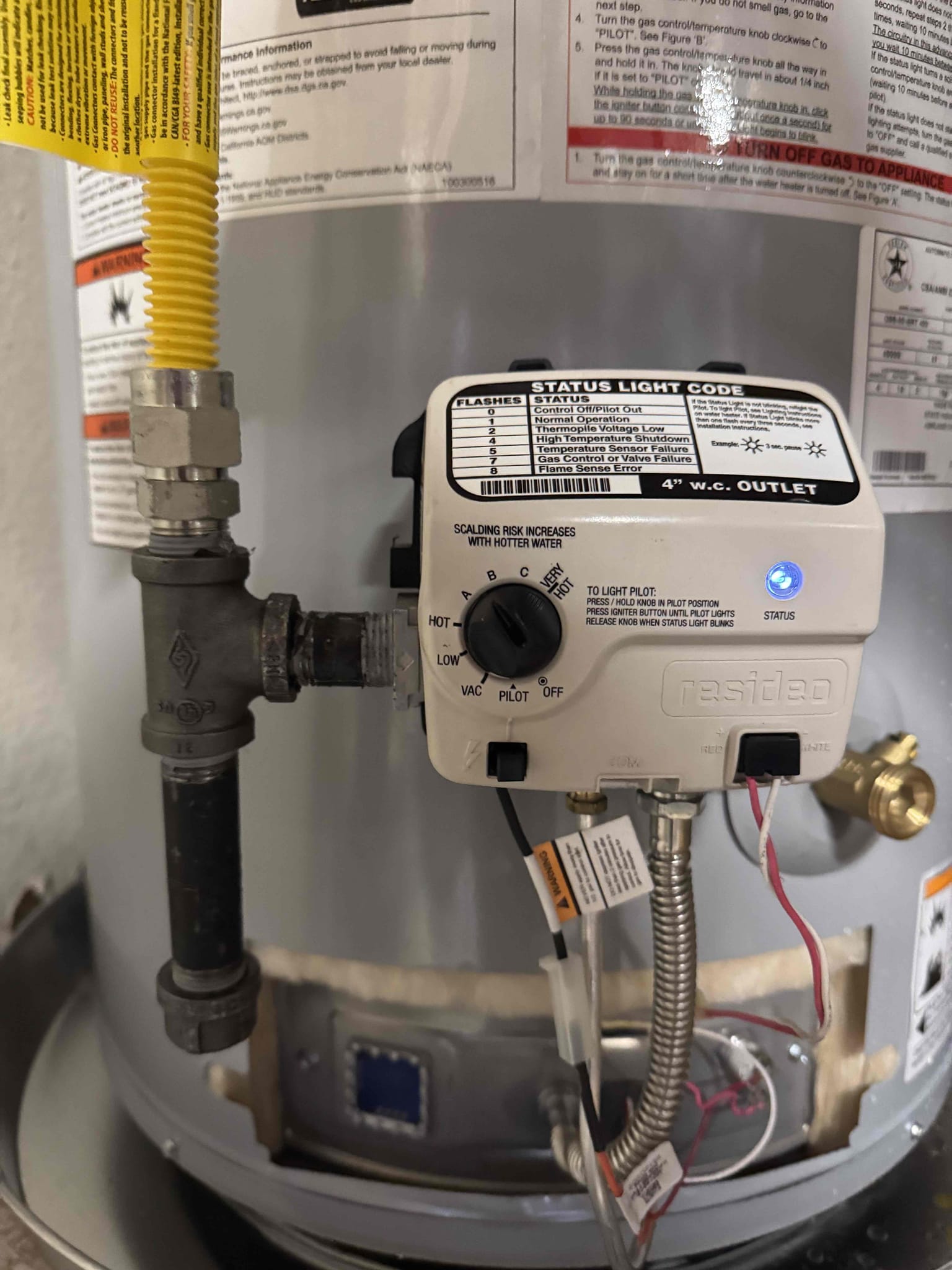 Remove and dispose of existing tank water heater. Install professional grade water heater. Replace water shutoff and supply lines. Repalce gas flexible connector and add sediment trap. Replace water heater pan. Reconnect to existing t&p discharge line, pan drain line and exhaust piping. Provide city permit and inspection. 