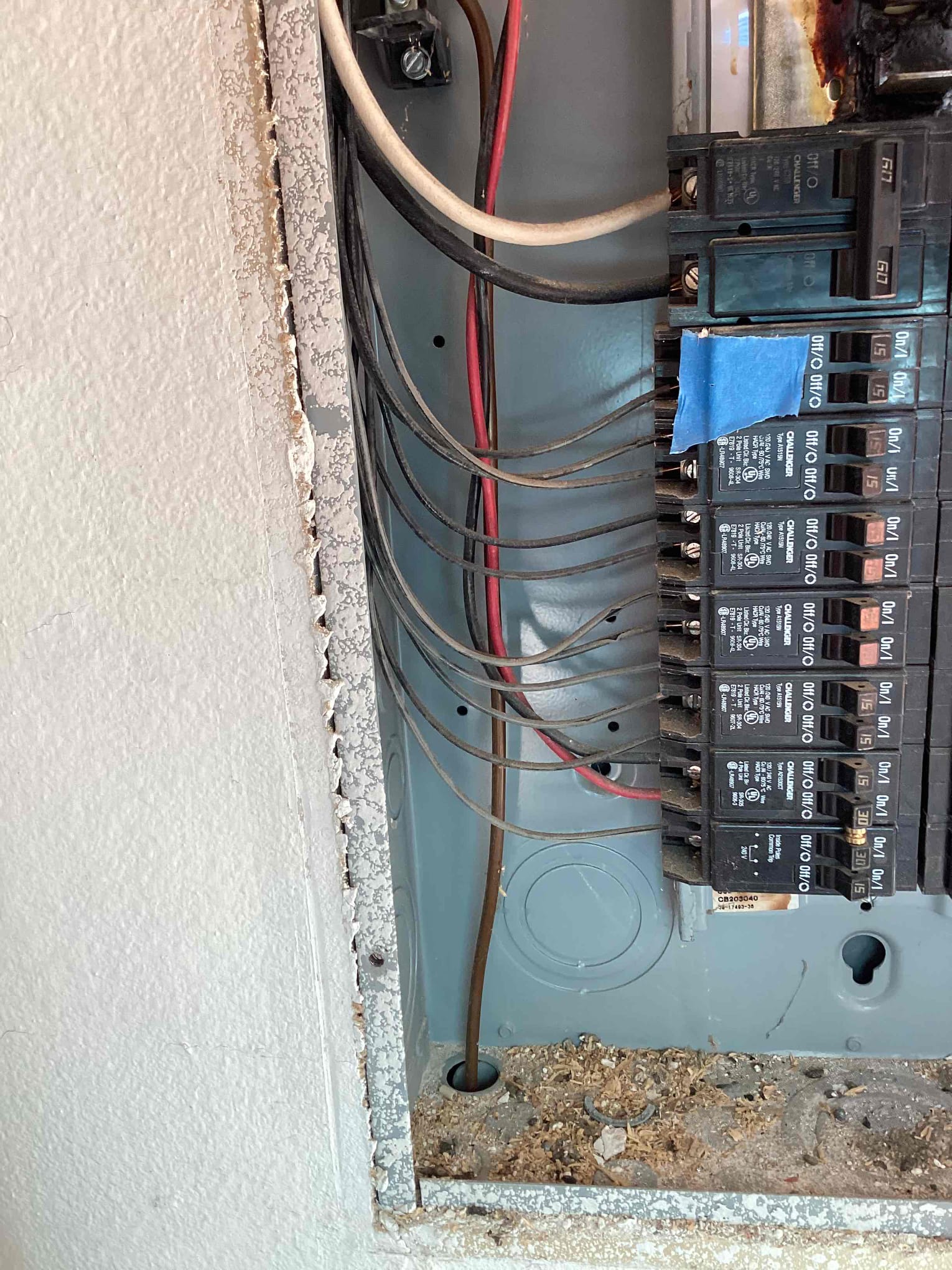 Arrived to look at issue with the EV circuit has lost power again. Confirmed the amperage is set properly in the homeowners app and the circuit is installed to code but the panel damage has furthered preventing the breaker from operating. Prior to the circuit being installed the panel was already visibly damaged on the bus bar. Top tech is not responsible for the panel as our warranty only covers the circuit that we installed and we are unable to repair the circuit at this time due to the panels current condition. Provided quotes to replace the panel and bring the entire electrical system up to current 2023 National Fire and electric safety code. Oncor requires three days prior notice for disconnect/reconnect which will have fees that have to be approved by the owner and will be inspected by the city.