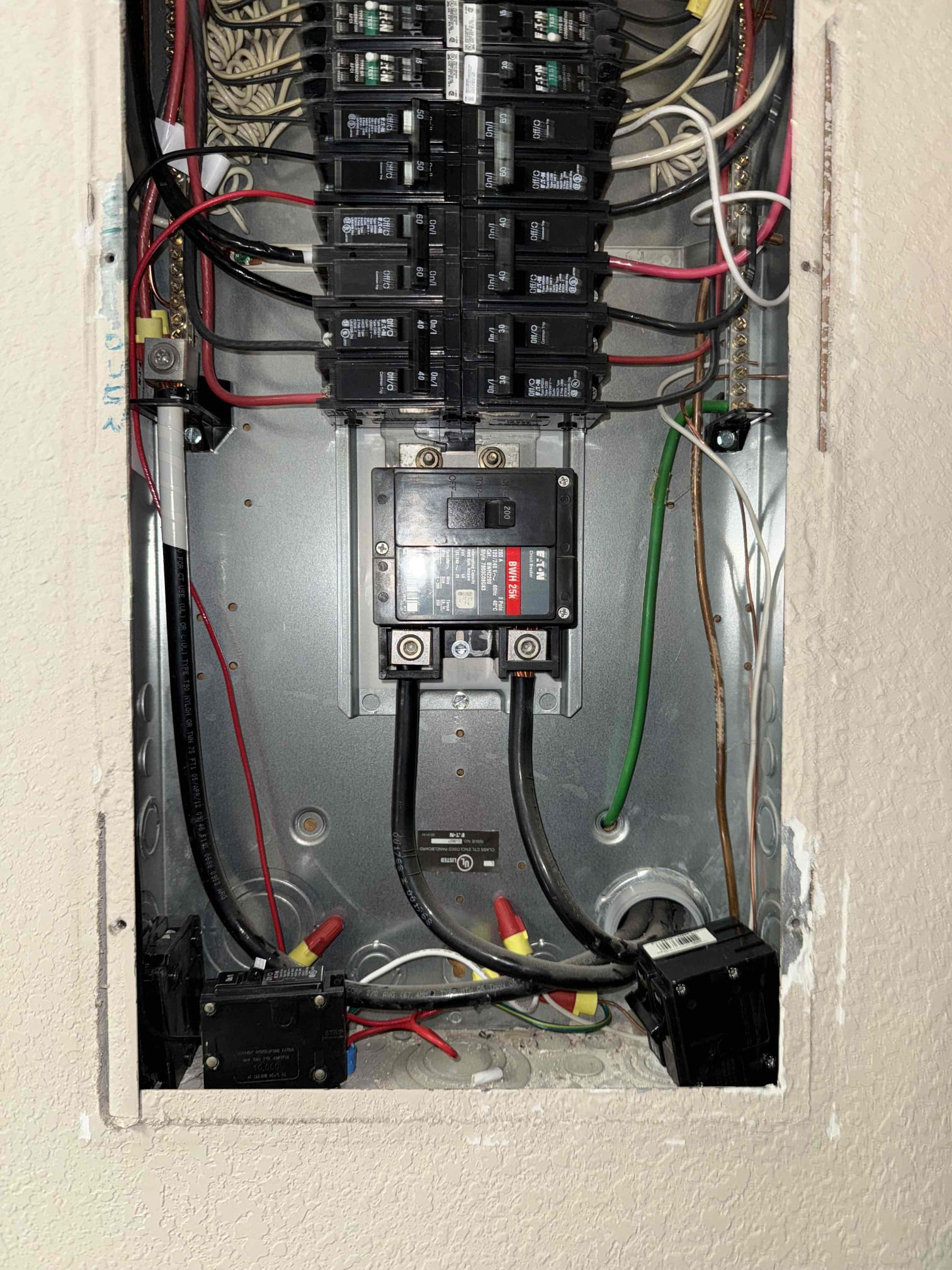 
1. Run wire across attic and drop down wall
2. Install 60 amp standard breaker 
3. Install hardwired car charger 
4. Install whole home surge protection (lifetime warranty) 
5. Replace 3 plugs and troubleshoot (free) 
6. Replace arc fault breaker for nook area 

*minimum 5 year warranty on everything we do*
*sheetrock will be cut and we will not patch or repair* 

Installed a car charger across garage customer supplied. Tested charger and voltage going to charger and everything works with no issues. Five year warranty on the insulation and the breaker feeding the car charger. Installed a whole home search protector with a lifetime warranty with customer. Replaced nook outlet breaker due to age. Tested and everything works with no issues and five year warranty on everything that we replaced and installed That we supplied. Customer is happy with everything for today.