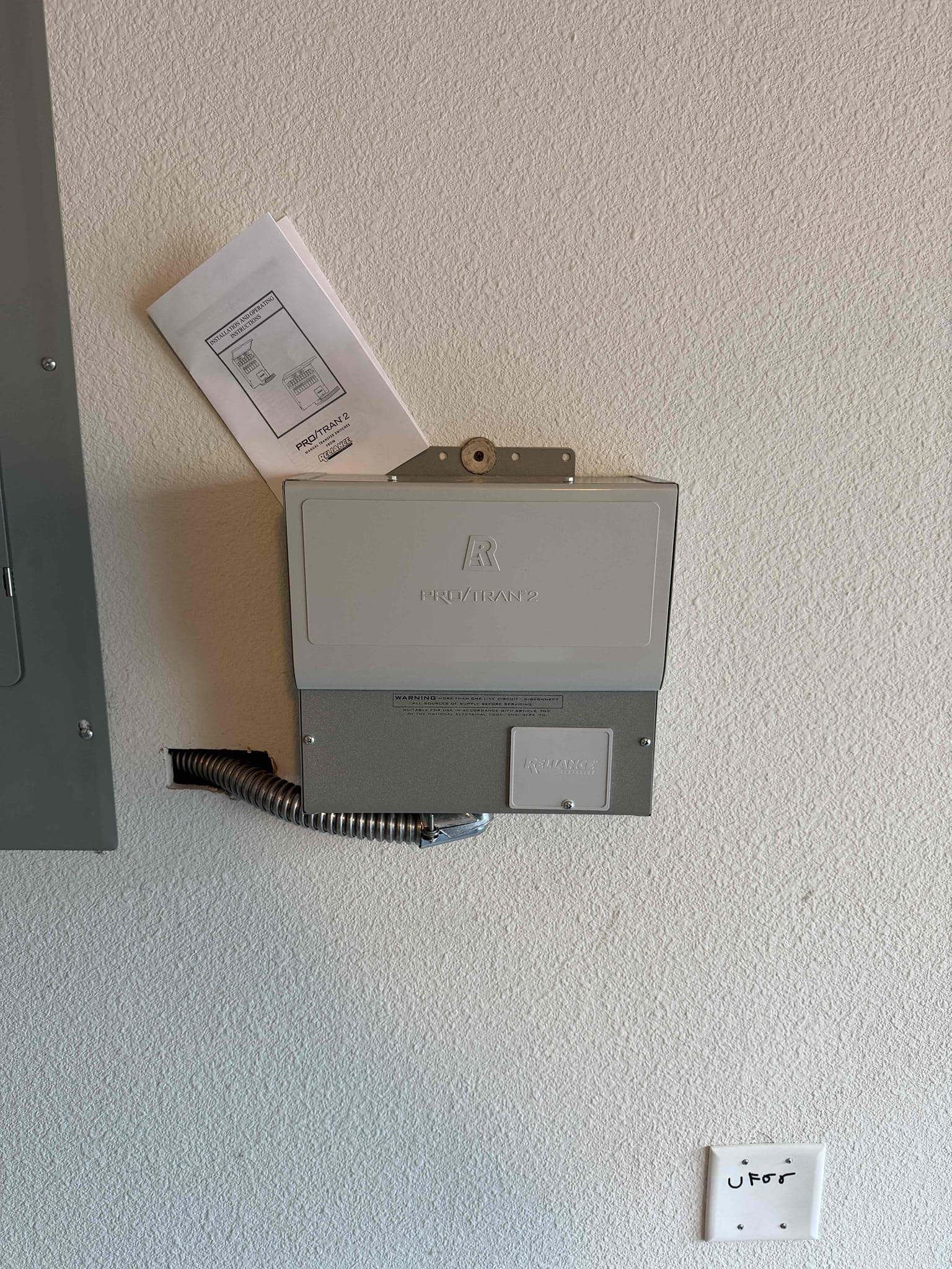 Arrived on the job site, and the customer stated that he wanted to install a portable generator. I assessed the project by inspecting the panel, the disconnect, and all components involved. I provided a quote for installing a 50-amp inlet box, and the customer will be supplying the transfer switch. We will return to hardwire the transfer switch to the designated circuits, install the inlet box, and ensure the generator operates correctly. The customer is 100% satisfied with today’s visit and understands that we will return on December 17th to complete the work.

Installed customer supplied manual generator transfer switch next to panel and wired in multiple circuits of customers choosing.  Ran 50 amp circuit to outside for generator inlet on side of home.   