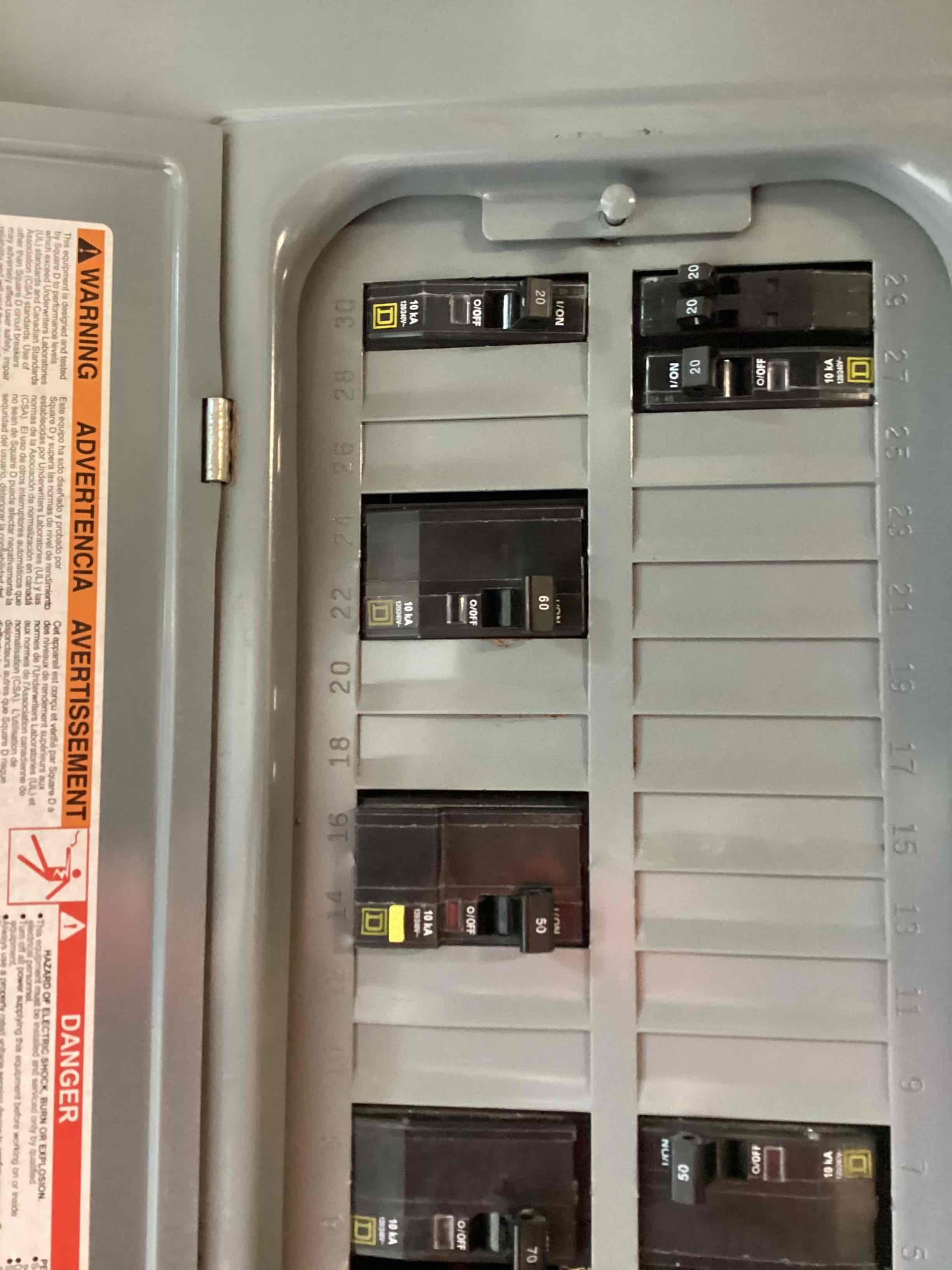 Arrived to warranty the patio heaters as two trip after 2-4 hours of operation. Called infra tech technical support line at 8004219455 to troubleshoot the issue and they determined the issue to be the breaker overheating from where the SSDR box is located in the attic. They are shipping two new breakers as well as two additional heat dissipation units to install in the box. As well on return with heating elements turned off can check resistance on the heat elements for 19 ohms. In the garage the hardwired GM charger is on a 50 amp breaker and needs to be installed on a two pole 60 as they do not have variable amp selection. Will install a square d QO60. 