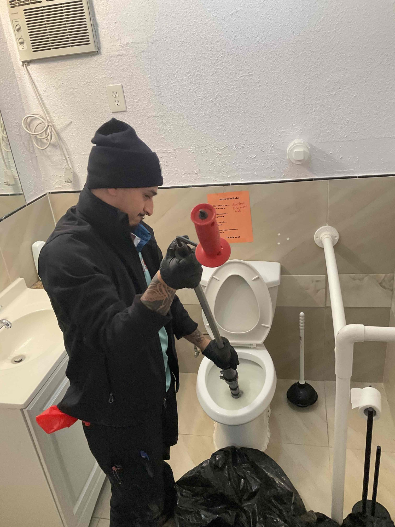 - attempt to restore flow to toilet in building suites ( 401-404 )

** no warranty on cable **

Successfully restored flow to toilet, however I did explain the current toilet has a very weak flush. he needs a power flush installed for a higher quality more consistent, powerful flush. Customers going to wait on a new toilet however he is satisfied with today’s visit.