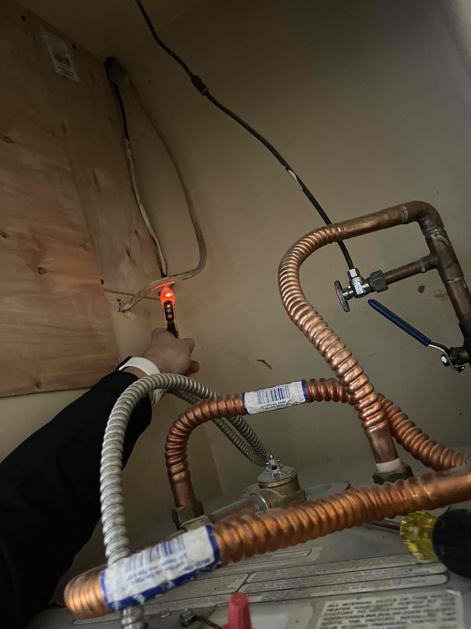 Customer called us out due to water heater not working for several months, performed whole home safety check to help identify the issue.  Went over home safety check with customer to discuss identified hazards, however, a troubleshoot was needed in order to identify and repair power to water heater.

During troubleshoot verified power at the panel was correct however there was no power at the water heater.  After tracing out the circuit discovered a timer was on the circuit which was turned off, preventing power to the water heater.  Bypassed the mechanical timer in order to restore power to the water heater and prevent this issue from reoccurring.

Discuss the hazards and need to replace existing panel and overhead service, customer is going to talk with his wife and father and give us a call back to schedule a time for supervisor to come out and give an estimate for the project.