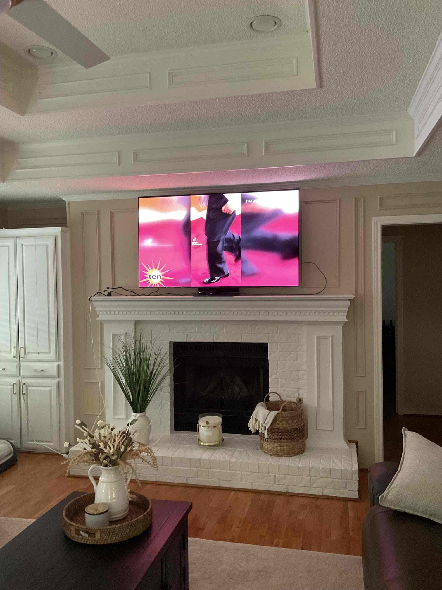 Customer called wanting to install an outlet for his TV, separate kitchen lighting into two different switches with a dimmer and to install a floodlight above the garage door. Left options for with and without customer supplied dimmer switch. Applied 5% discount 