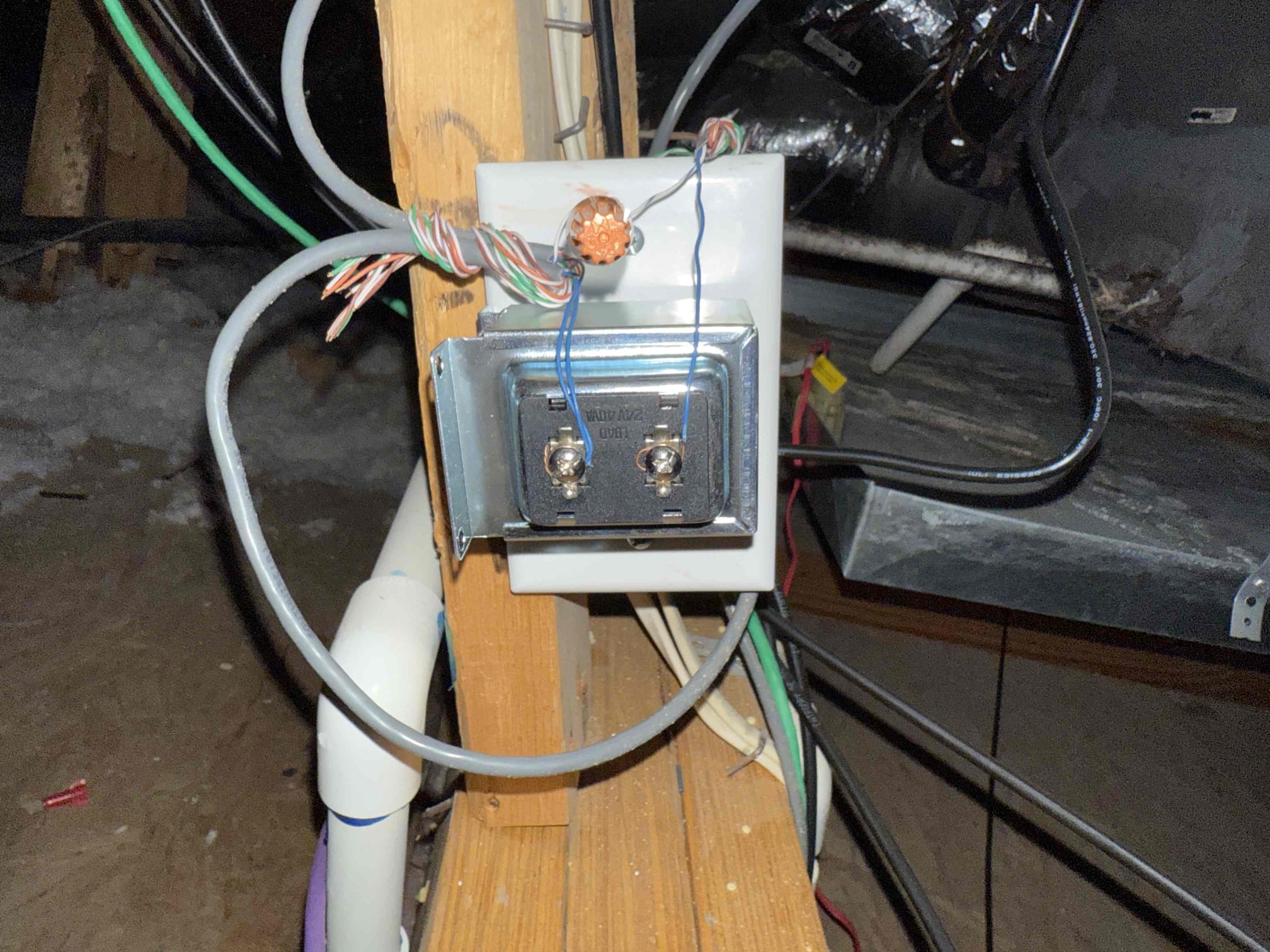 Customer supplied transformer in the attic, which was on the furnace breaker. Customers Google nest wasn’t originally working due to the transformer being bad. Connected the transformer and the chime kit was not rated for the voltage coming in so we had to disconnect the chime and customer would prefer it that way, so he can buy plug-in chimes. If we decide to go back and hook the chimes back up, it will be an additional charge. Had customer pull camera up on phone and test everything and the camera was working perfectly fine and voltage was correct. 5 year only on install of camera and transformer. 