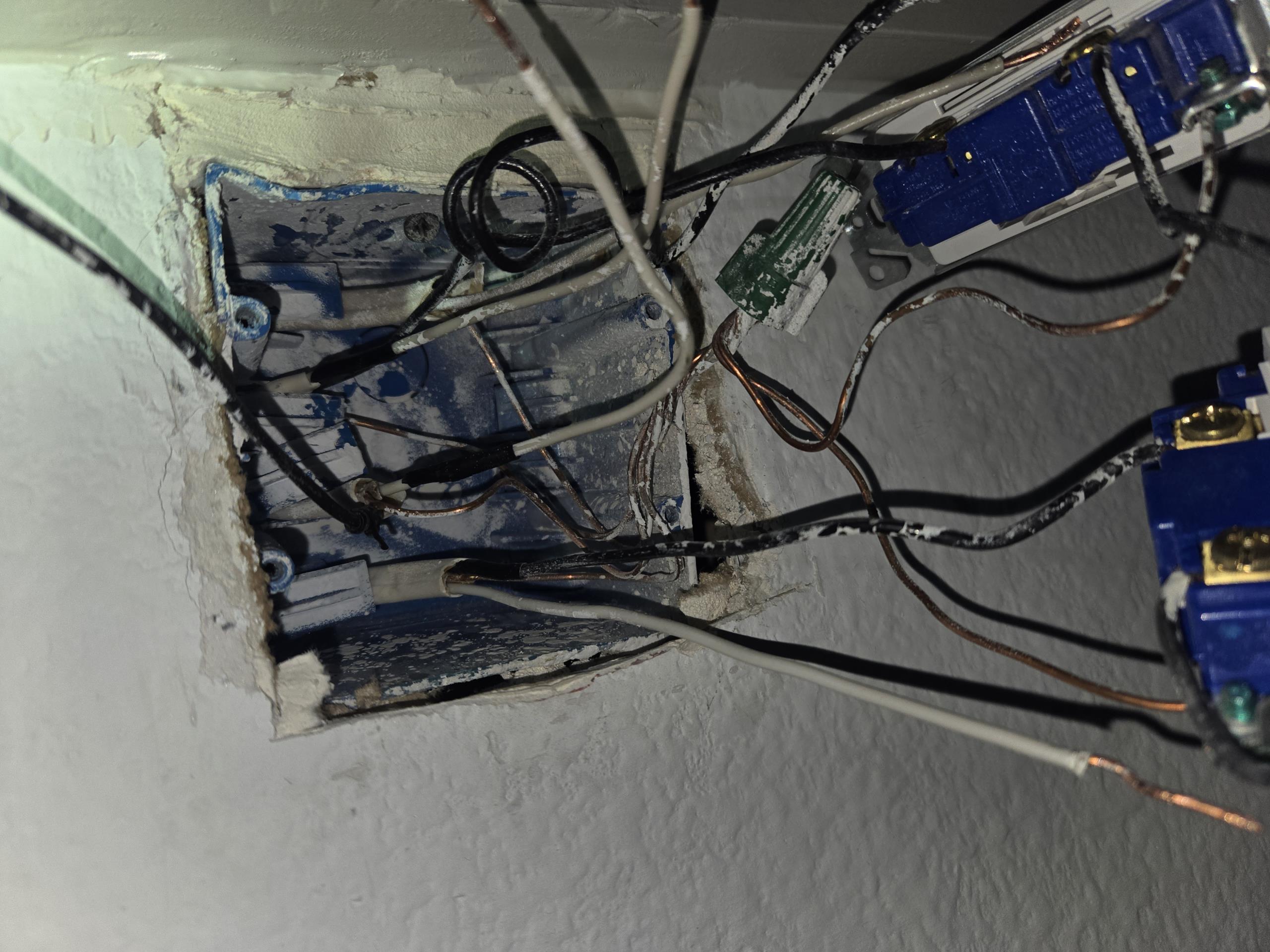 Today, Kevin was assigned to take care of Jason and Julia’s residence! Kevin performed a troubleshoot on upstairs lighting circuit. Upon conducting he troubleshoot there were some concerning things brought to his attention such as knicks in the wires, a wire that was untraceable having improper readings, as well as wires damaged from being shoved into junction boxes. Also upon solving issues by applying insulation tape, there was also an open neutral reading on another plug on a completely different circuit. Kevin informed the Mihail family and recommended a whole home redevice for four reasons:
-To be able to apply liquid tape and or insulation tape to knicks to stop any potential future damages to wires.
-To be able to replace builder grade devices.
-To properly terminate wires.
-And to cover the homes devices for 5 years to prevent future issues.

To get a second pair of eyes and another opinion Kevin also brought his concerns to his supervisor Marco, who drove to take a look, and t