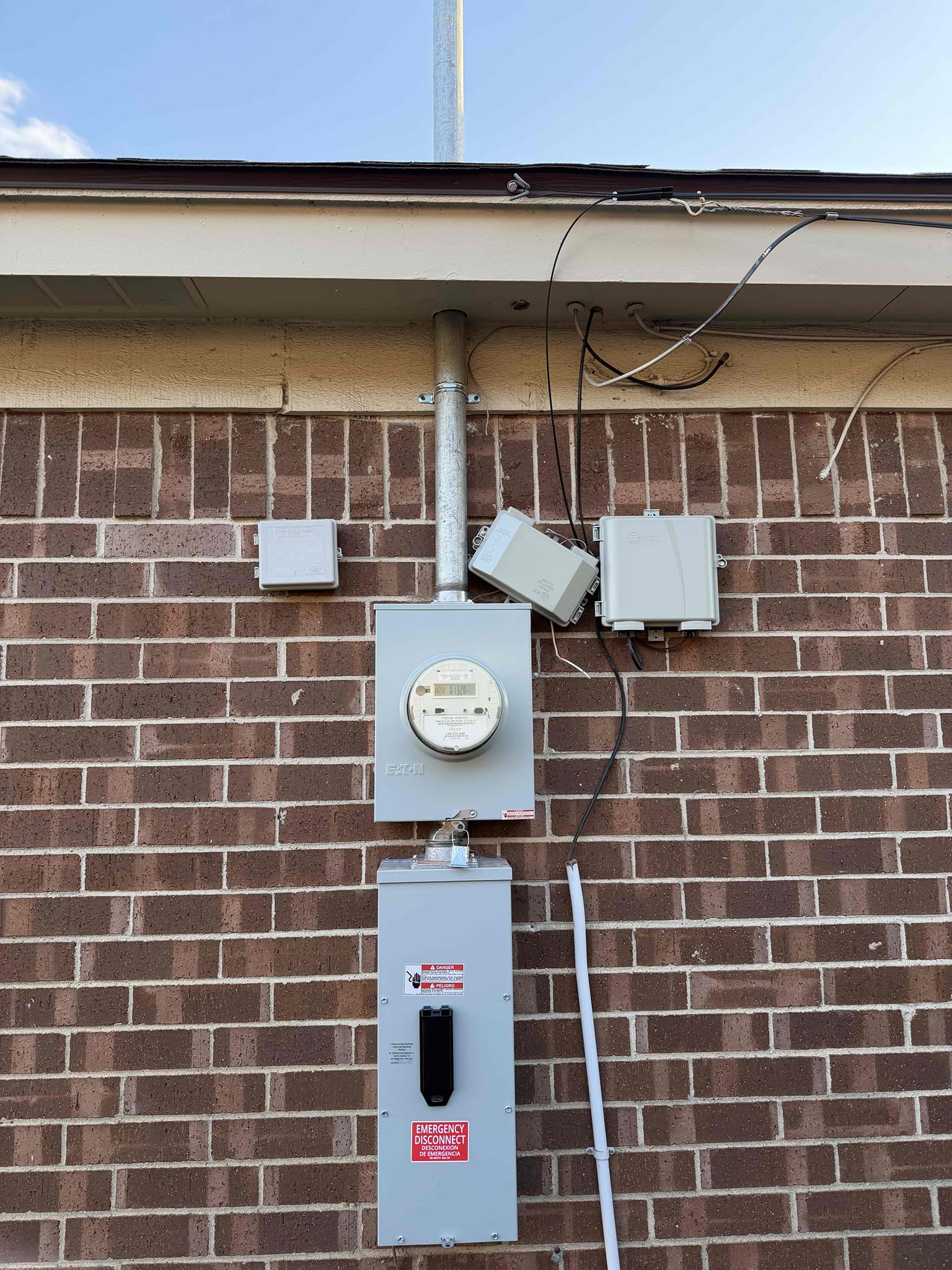 Troubleshoot and repair master bedroom circuit breaker tripping
1. Pull all city permits and inspection 
2. Install overhead main electric service (lifetime warranty)
3. Install weatherproof first responders disconnect (lifetime warranty)
4. Install 200 amp main breaker panel in garage (lifetime warranty)
5. Install grounding system 
6. Install whole home ultra surge protector - 108k amps protection (lifetime warranty)
7. Install AFCI and GFCI protection for all required circuits and locations 
8. Install battery powered smoke detectors in bedrooms and smoke/CO detector in hallway

*$220 charge from Oncor
*Includes original troubleshoot at no charge 

Replaced 200 amp panel in garage and properly grounded it with ground rod and cold water bond.  Replaced 200 amp overhead service and installed emergency responders disconnect by service.  Installed whole home surge protection, battery smokes, and gfci protection in all required locations.  