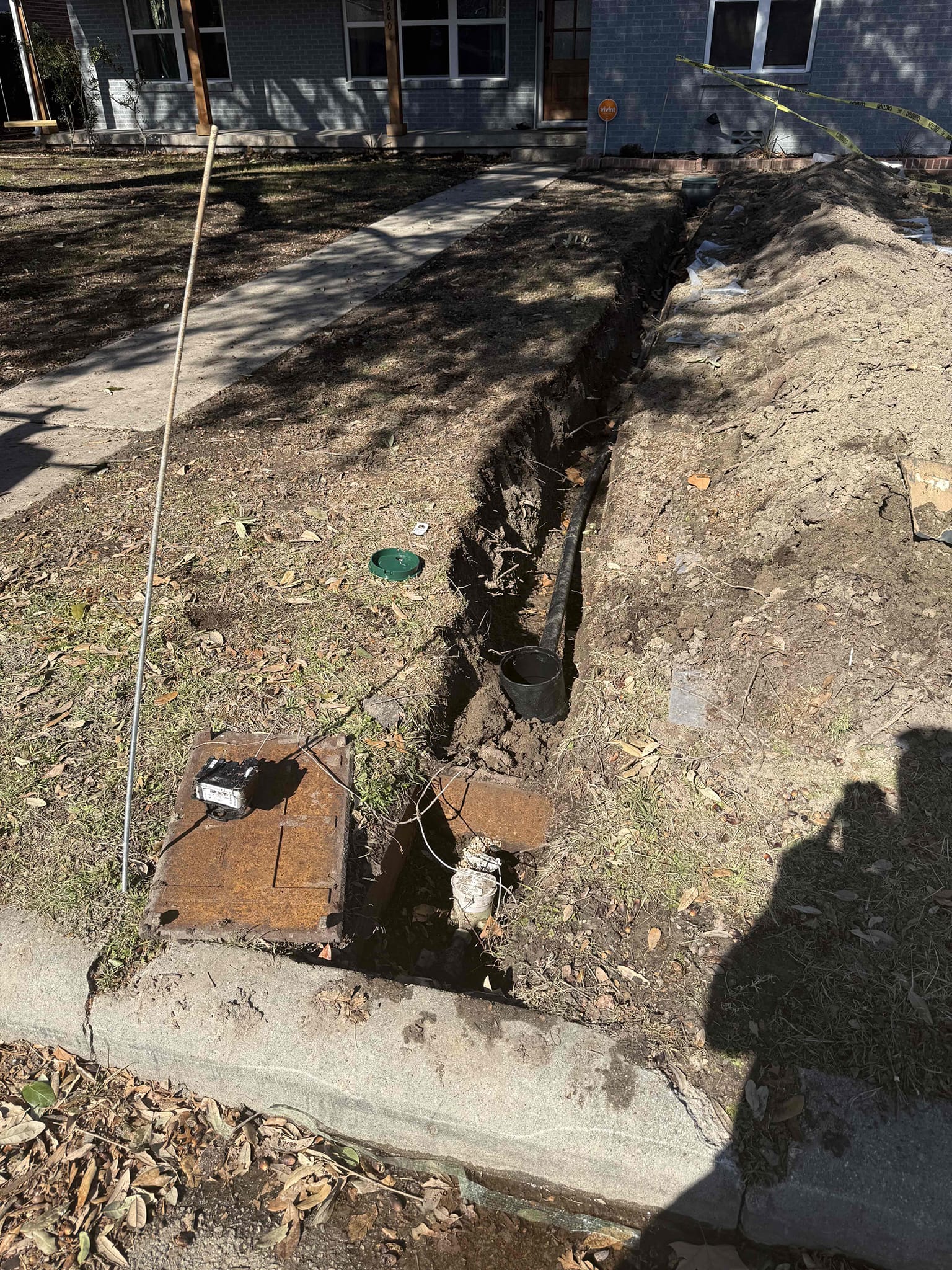 Met inspector onsite and did not pass the final inspection due to ground system not meeting the minimum requirements when the home was not converted to pex and a permit wasn’t pulled. Since we took out permit for the yard line we had to bring the system up to code by installing a second ground rod and an additional whole home shut off at the city side of yard. Per inspector request attached photos to city permit and set up for re-inspection the get the permit closed out. Also while onsite backfilled the open trench.