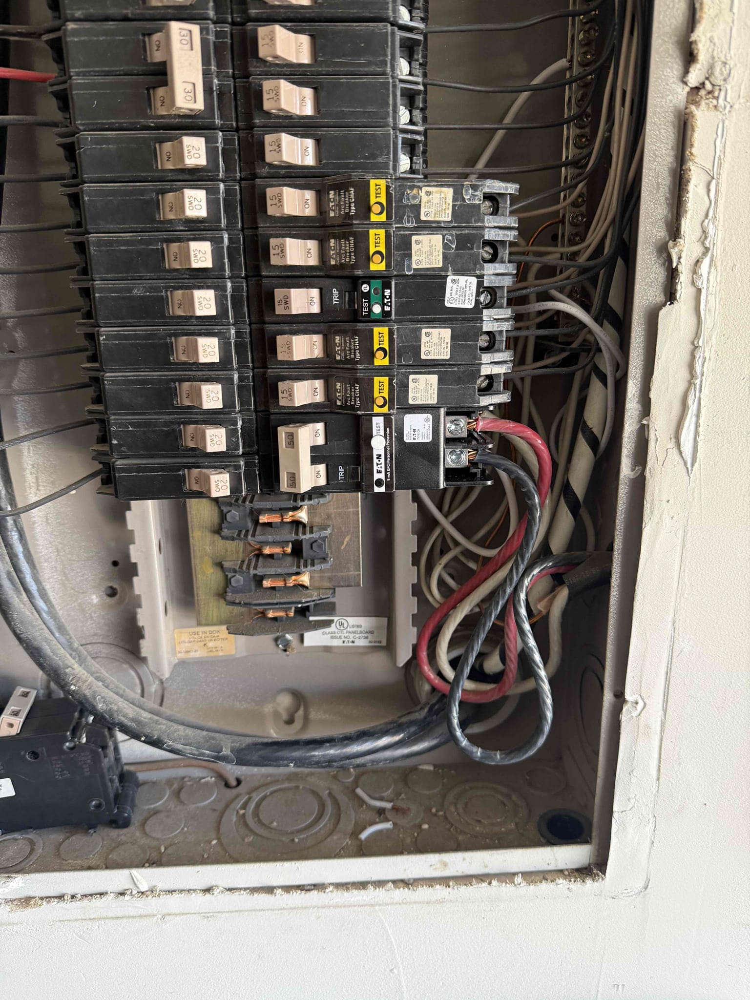 1. Replace arc fault breaker due to it being bad and tripping randomly. It was controlling the middle office area between the 2 bedrooms. 
2. Replace 60 amp breaker to 50 amp gfci due to who ever installed it being wrong. 5 year warranty on the 2 breakers and the gfci breaker replaced was feeding car charger and we will not warranty anything with the plug or the car charger hookup. 

Friday- afternoon return 