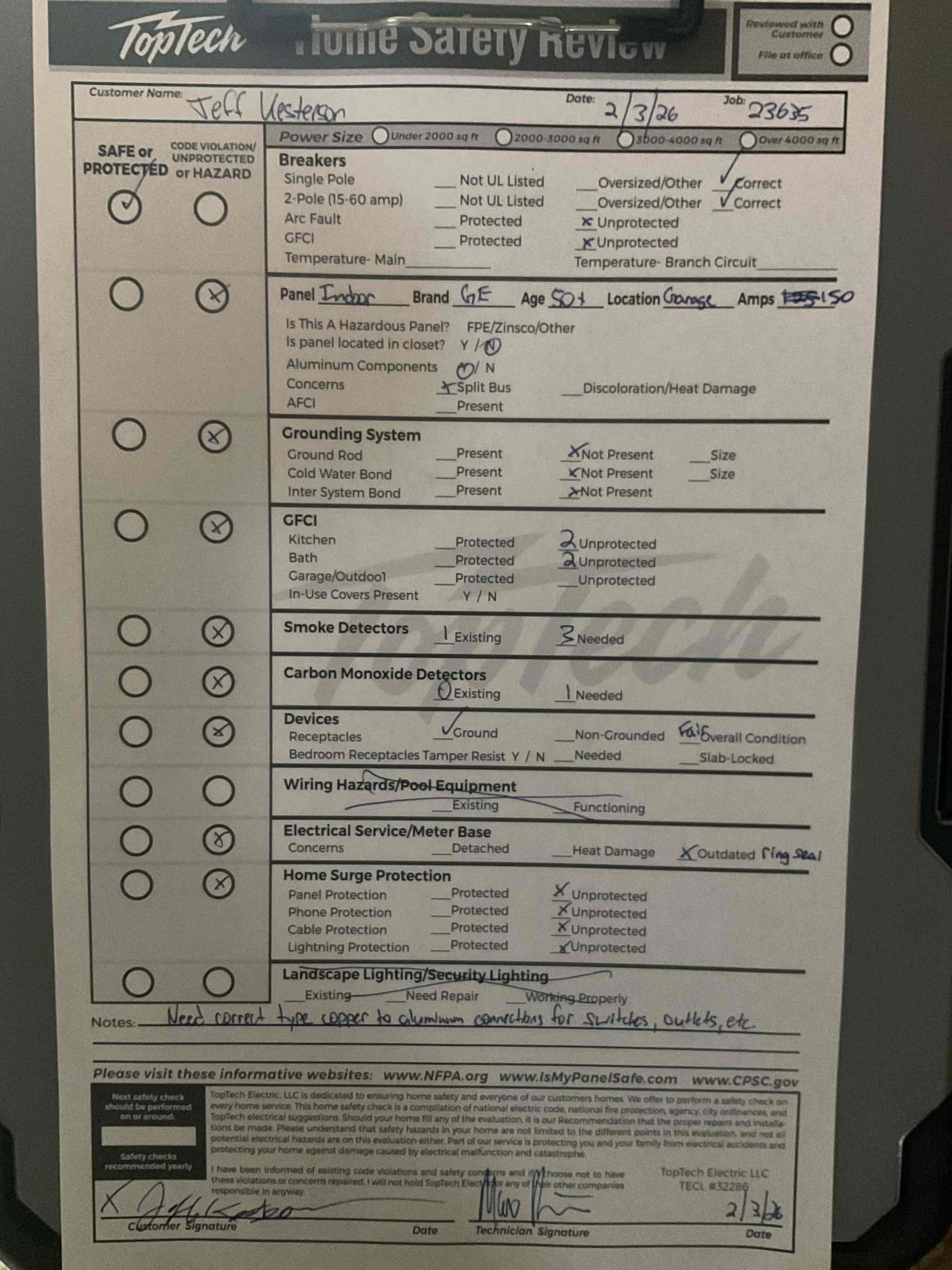 Installed fan rated junction box in back left bedroom. 
Customer is happy with the installation 

*customer will install the new ceiling fan himself
* found multiple safety issues throughout the home. Customer declined any options for repairs at this time