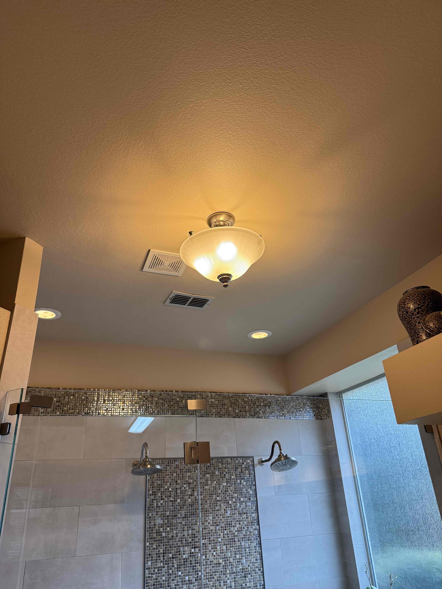 1. Installing fan brace box above pool table 
2. Running wire from fan and explained how it works 
   Disclaimer- explained to customer that we would prefer to not work on the pool table due to issues being caused such as damages and other things. Explained we should move the pool table but customer said he’s okay with us working on top of it with a ladder. Explained that we will not be responsible for any damages caused from us working on the pool table. If anything happens we will not cover any repairs and customer understands. 

Grand wire from ceiling fan and connected to extra switch leg because ceiling fan is controlled by a remote and installed a new fan brace box above the pool table tested voltage and everything was correct and explain to customer the light fixture he supplied will not work with the box we have. Customer said he is going to figure it out and install the ceiling fixture himself. Replaced the downstairs back left master bathroom switch controlling ceiling fixtur