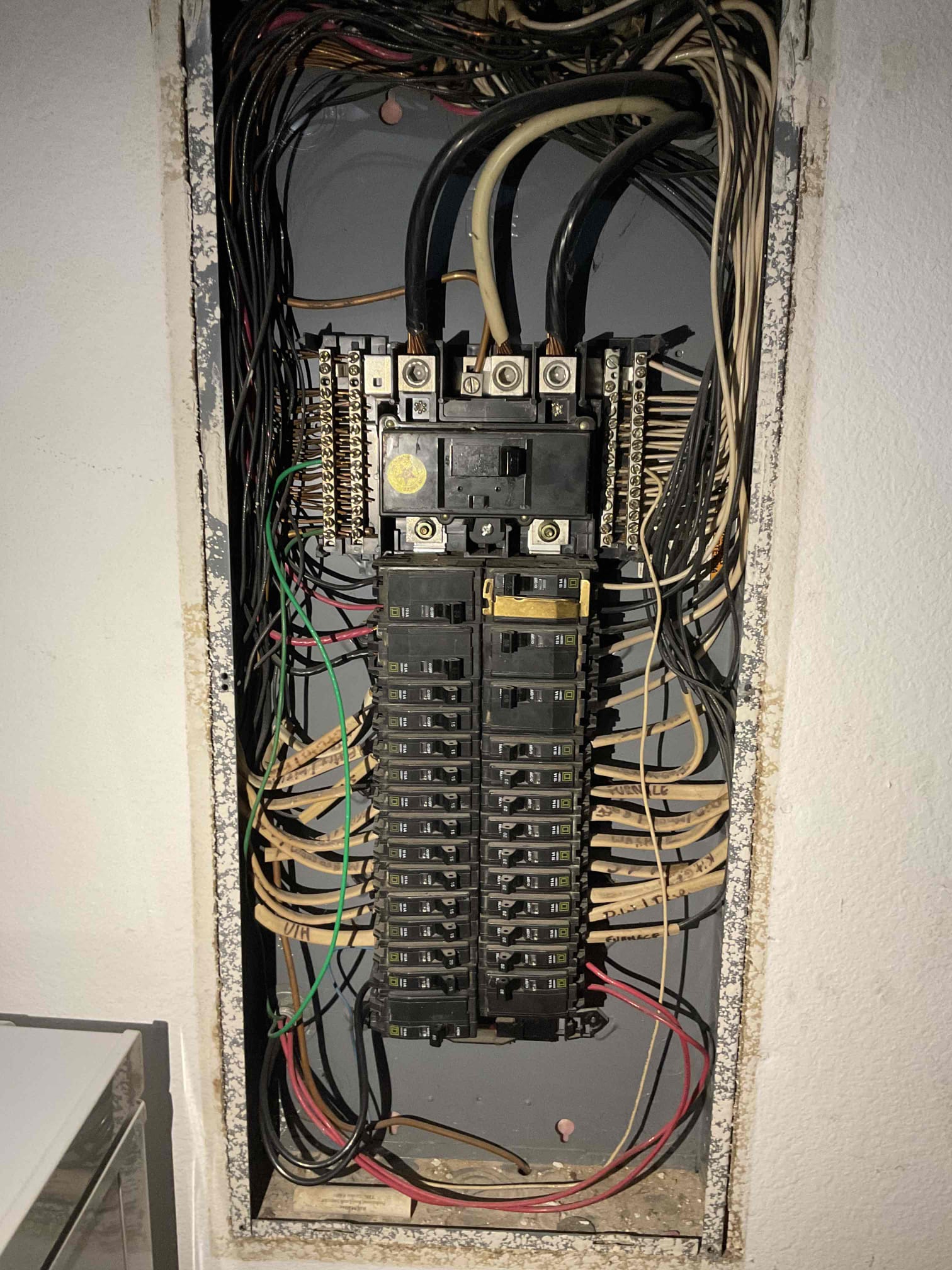 Customer called about burnt up wires in the front second floor bedroom above the garage. Found all outlets were backstabbed and all switches were backstabbed and not grounded. Replaced all switches and outlets along that circuit. Grounded all switches on that circuit as well. Restored power and all working fine. Highly recommend replacing the rest of the switches and outlets throughout the home to avoid any further issues. Left options for replacing the original smoke detectors, performing a whole home redevice, installing AFCI breakers and installing a whole home surge protector.