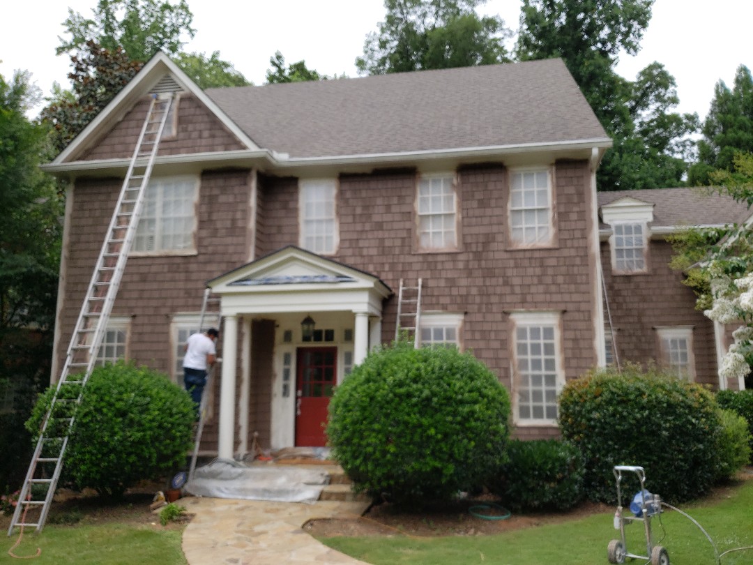 Atlanta, GA - Painting the entire exterior of the house with Solid Color Stain and Sherwin Williams Resilience Atlanta, GA - Painting the entire exterior of the house with Solid Color Stain and Sherwin Williams Resilience