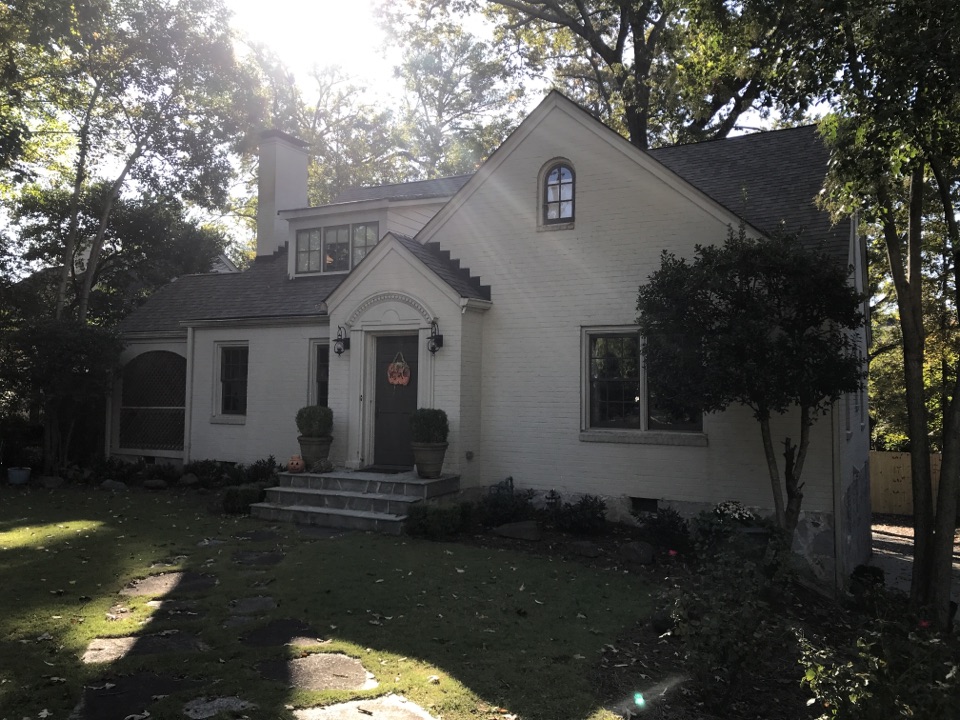 Exterior renovation including painting brick, installing shutters, building front porch cover, installing new gutters and downspouts, carpentry, in Atlanta Georgia Exterior renovation including painting brick, installing shutters, building front porch cover, installing new gutters and downspouts, carpentry, in Atlanta Georgia