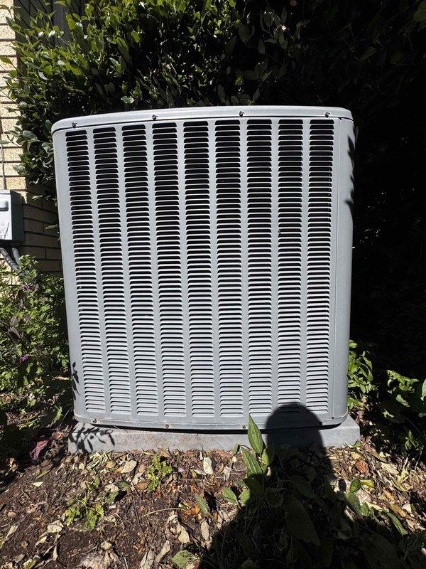Completed scheduled maintenance tune-up on 7-year-old residential split HVAC system with outdoor condenser unit and basement air handler. Performed comprehensive system inspection including electrical connections, capacitor testing, airflow verification, and refrigerant level assessment. Replaced air filters per customer request and verified proper system operation upon completion.