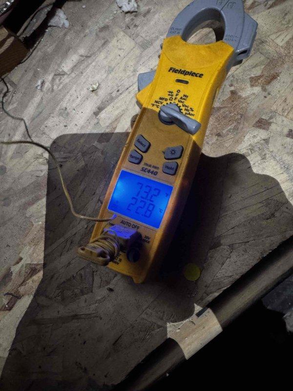 Completed scheduled Green Shield cooling maintenance on 9-year-old air conditioning system located in attic space above garage. Accessed unit via extension ladder, performed comprehensive inspection of all components including electrical connections, control board operation, and system performance. Verified proper amperage draw using clamp meter, confirmed control board functionality with all indicator lights operating correctly, and inspected all wire connections and safety controls. System operating within normal parameters with no issues reported or identified during maintenance visit.
