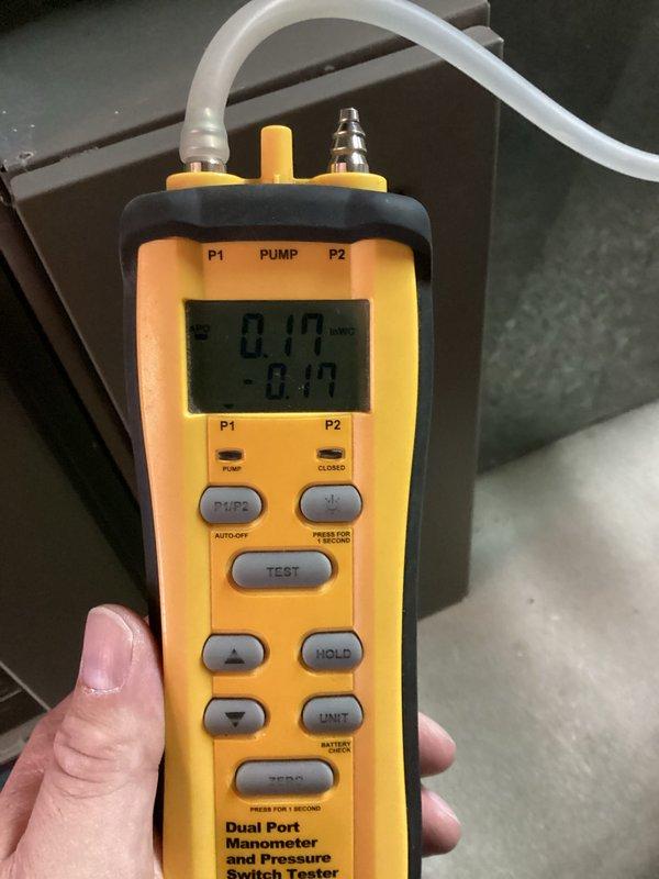 Responded to no-cool call on 2-year-old system with outdoor unit not operating. Performed diagnostic testing using dual port manometer to measure system pressures and verify proper operation. System pressures measured and found within acceptable range, unit restored to normal cooling operation.