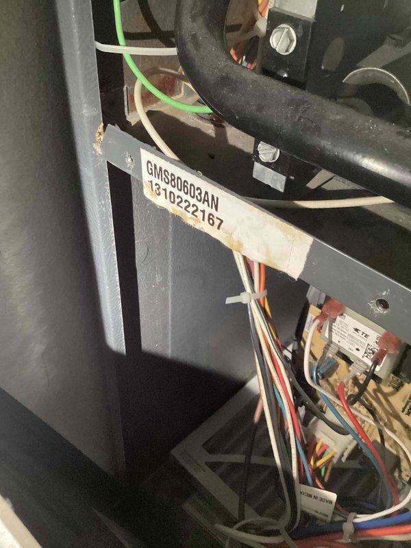 Conducted comprehensive evaluation of existing HVAC system for replacement estimate. Inspected Goodman GMS80603AN gas furnace, documenting current operational status, internal components including blower assembly, inducer motor, gas valve, burner assembly, and control board wiring. Assessed electrical connections, ductwork connections, and overall system configuration. Photographed equipment model and serial number information for replacement specifications. System currently operational; provided recommendations for complete heating and cooling system replacement options.