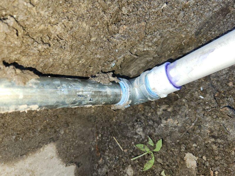 Responded to a known leak in the front yard outdoor sprinkler water line. Upon inspection, identified a corroded 90-degree fitting approximately 10 inches below grade as the source of the leak. Performed excavation to expose the affected section and assessed the overall condition of the existing galvanized piping. Due to advanced corrosion and deterioration of the pipe, completed a full line replacement from the leak point to the sprinkler box. Removed old galvanized piping and installed new water supply line with proper fittings and connections. Backfilled excavation and restored work area upon completion.