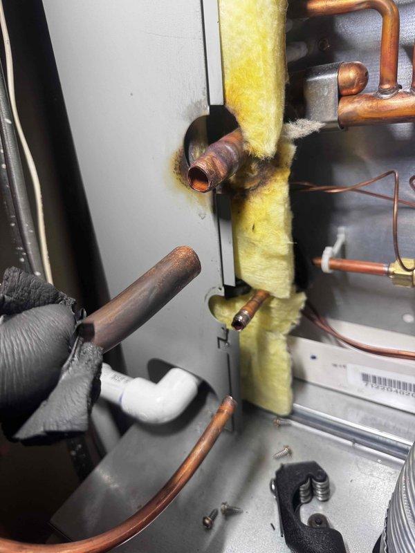 Returned to site to complete warranty replacement of evaporator coil on 2.5 ton system. Initial callback was due to system not starting and pressure test confirming no refrigerant in system. Replaced ADP evaporator coil (2.5 ton, 17.5"W) that was installed in 2023 and covered under warranty. Verified refrigerant line connections, performed leak check on new coil installation, and confirmed proper system operation. System tested and operational upon completion.