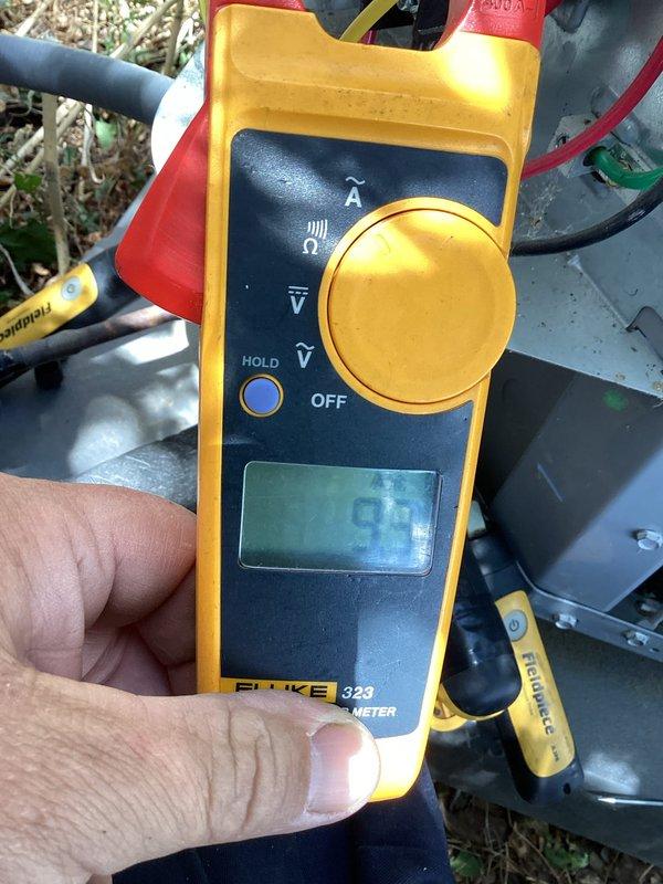 Completed scheduled Green Shield cooling maintenance on 3-year-old Carrier HVAC system with outdoor condensing unit and basement furnace installation. Performed comprehensive system inspection with no reported issues from customer. Verified electrical amperage readings at 94 amps using clamp meter, inspected all accessible equipment components including furnace cabinet, ductwork connections, and associated water heater plumbing in mechanical room. All equipment operating within normal parameters with proper airflow and no deficiencies noted during routine maintenance visit.