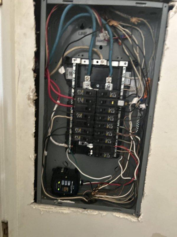 Replaced obsolete and unsafe Stab-Lok electrical panel with new Square D panel including all new Square D circuit breakers for existing home circuits. Installed GFCI breaker to provide ground fault protection for basement bathroom and kitchen outlet circuits. Added whole home surge protection device to safeguard electronics and appliances from power company surges and extend equipment lifespan. All work completed to code with proper wire terminations and panel labeling.