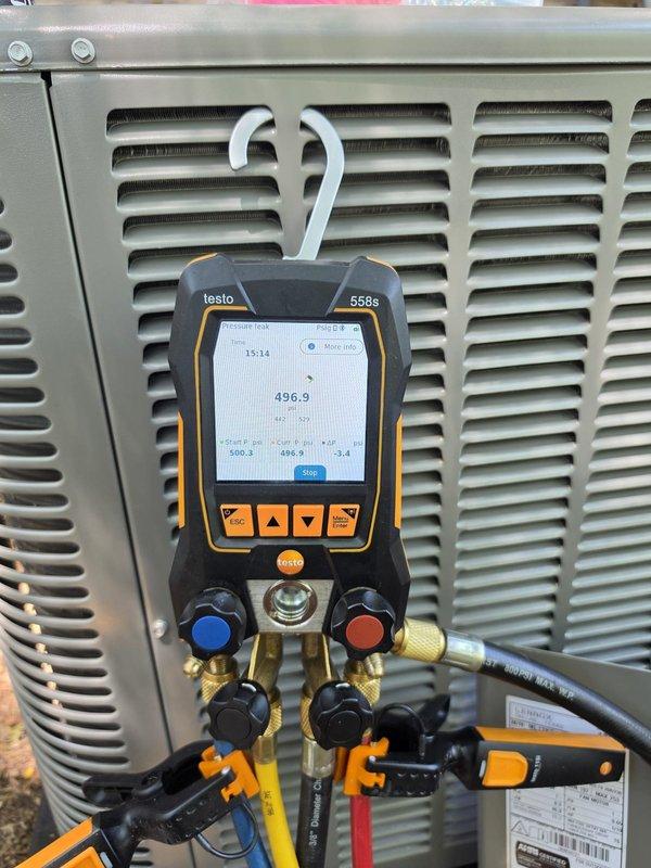 Completed full air conditioning system installation including Lennox ML13KC1-018 outdoor unit, CK40CT-18/24A-71 evaporator coil, and RDS communicating board 27A03. Installed new outdoor AC pad, flushed and reused existing lineset, performed custom sheet metal fabrication for indoor coil installation, and retained existing thermostat per specifications. System was charged to manufacturer specifications, tested with digital manifold gauges confirming proper refrigerant pressures and system operation, and enrolled in Green Shield maintenance program upon completion.