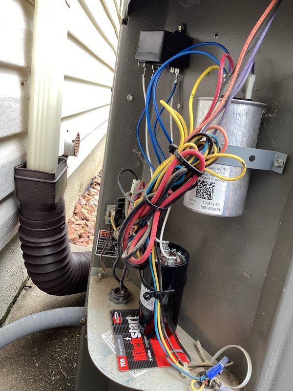 Completed comprehensive cooling maintenance on 5-year-old residential HVAC system including one indoor and one outdoor unit. Performed thorough condenser coil cleaning as requested, inspected electrical disconnect panel and verified all connections secure. Tested system amperage draw reading 79 amps using clamp meter, checked capacitor operation, and confirmed all electrical components functioning within normal parameters. System operating efficiently with no issues found during inspection.