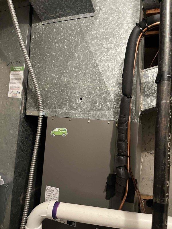 Completed scheduled cooling maintenance on two 3-year-old HVAC systems as part of recurring membership service. Performed comprehensive inspection of both units including air handler in basement and outdoor condensing unit, verified electrical performance with multimeter reading 396.8 volts, inspected refrigerant lines and insulation integrity, and checked all mechanical components. All systems operating within normal parameters with no issues reported or found during inspection.