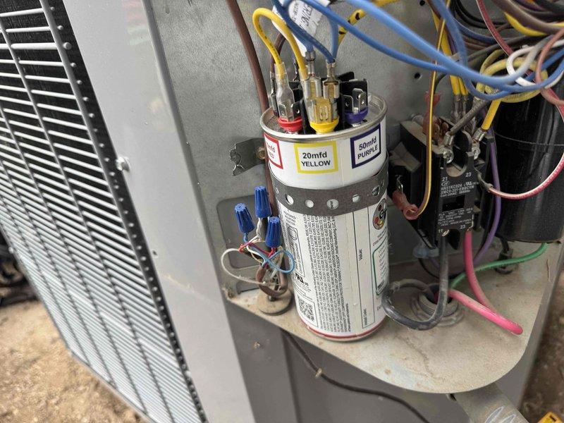 Completed comprehensive cooling maintenance on a 10-year-old single HVAC system as part of recurring membership service. Performed electrical diagnostics using clamp meter to verify amperage draw and system performance, inspected dual-run capacitor with 20mfd and 50mfd ratings confirming proper operation, and examined all electrical connections including contactor, relay, and associated wiring. System operating within normal parameters with no issues identified during inspection.