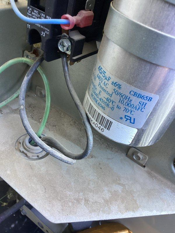 Completed comprehensive HVAC maintenance on residential heating and cooling system. Performed full safety and operations inspection on outdoor condensing unit, verifying capacitor specifications (45/5μF, 370 VAC) and testing electrical connections including contactor and relay components. Inspected indoor air handler unit, evaluated air filter condition (16x25x2), and verified proper airflow through pleated media filter. All system components operating within normal parameters upon completion of tune-up service.