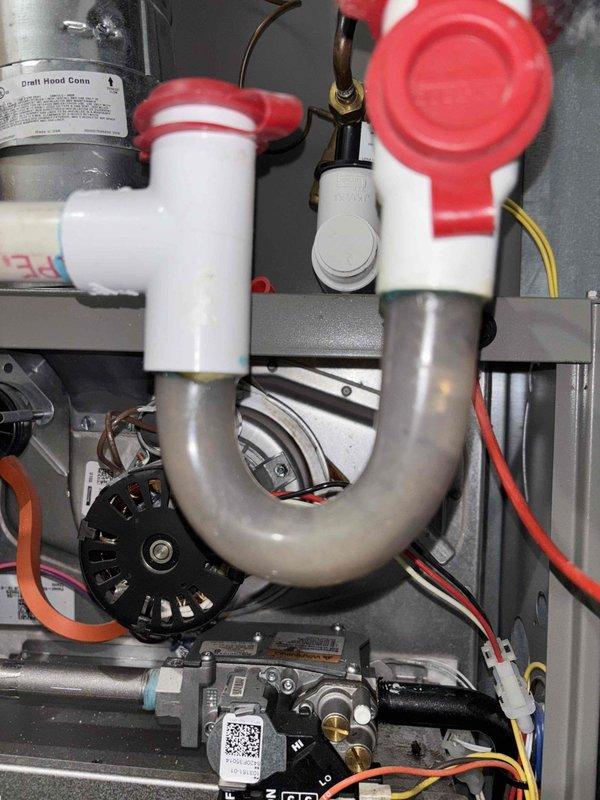 Completed annual air conditioning tune-up as part of routine membership maintenance on residential HVAC system located on right side of home and downstairs unit. Performed comprehensive system inspection including condensate drain trap and PVC drainage assembly, verified proper operation of blower motor and electrical connections, and conducted pressure diagnostics using digital gauge with readings of 093 psi on both test ports. All components operating within normal parameters, no issues identified, and system ready for continued service.