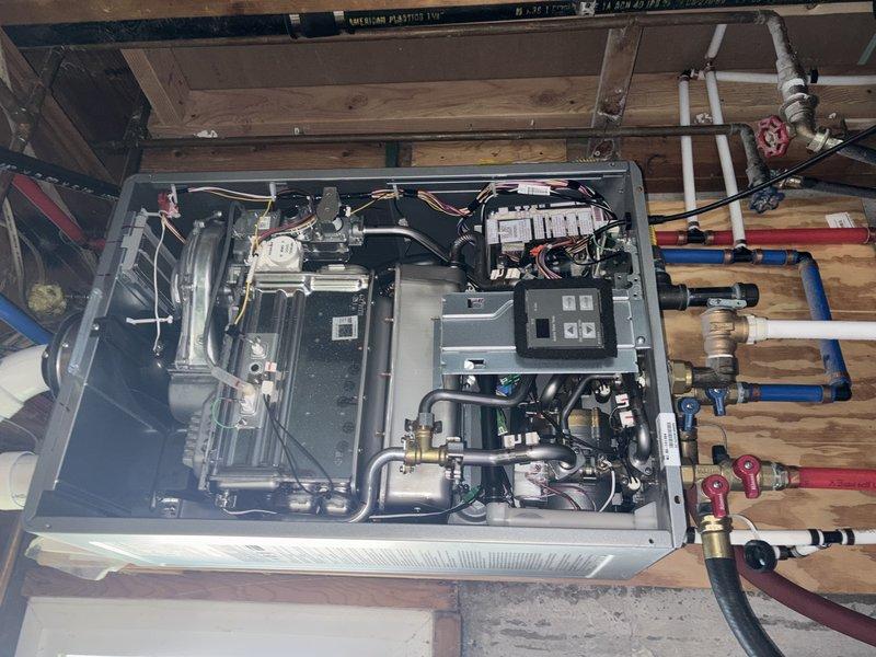Performed routine maintenance flush on a 5-year-old tankless water heater located in the basement. Completed descaling procedure to remove mineral buildup and ensure optimal performance and efficiency of the unit.