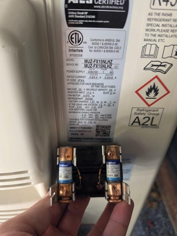 Completed dual HVAC system conversion from AC-only to heat pump configuration and installed additional mini-split system. System 1 (upstairs) involved replacing downflow furnace with CK40DT-30/36C air handler, installing EL21KLV-036 heat pump, 3-4 ton coil, Lennox S40 smart thermostat, and RDS board. Furnace required uninstallation and lifting for proper positioning. System 2 (main floor) involved replacing upflow furnace with CK40CT-60C air handler (C-width configuration), installing EL21KLV-048 heat pump, S40 thermostat, and RDS board. Furnace was uninstalled and mounted on base for proper installation height. Both systems reused existing linesets which were flushed prior to connection. Upgraded PVC condensate drainage from 2-inch to 3-inch two-pipe configuration on both systems. 

Additionally, installed Mitsubishi mini-split system consisting of MUZ-FX15NLHZ outdoor condenser unit mounted on stand and MSZ-FX15NL indoor air handler. Ran new 1/4-inch x 1/2-inch copper lineset with 30