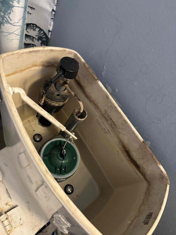 Responded to service call for cracked American Standard 4266 toilet tank requiring replacement. Upon inspection, confirmed vertical crack in tank wall with evidence of water damage and deteriorated sealant, along with significant mineral buildup and aging internal flush components. Due to discontinued tank model availability, recommended and completed full toilet replacement rather than tank-only repair to ensure proper function and prevent future leaks.