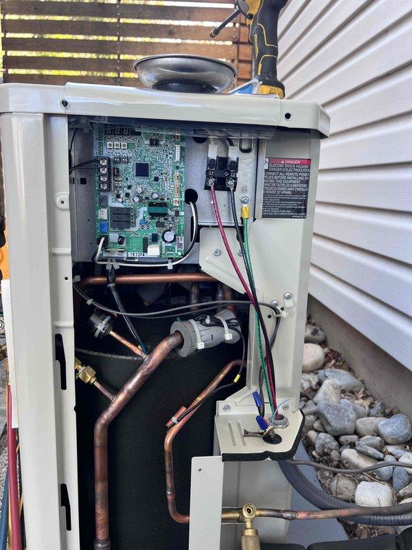 Completed full HVAC system replacement in basement closet, upgrading 80% efficiency furnace to new 80% efficiency unit model GRVT800803BNGXV6SS3610 with communicating side discharge air conditioning condenser unit CAPEA3626B3. Installed new Daikin Touch thermostat utilizing existing 4-wire configuration to control both furnace and condenser. Reused existing lineset after performing complete system flush to ensure proper refrigerant flow and system efficiency.

Mounted furnace on equipment base with 17" return air plenum for proper airflow. Connected existing 4" B-vent flex ductwork to new furnace exhaust outlet. Added 20x25x5 media cabinet equipped with MERV 11 filter for enhanced air filtration. Positioned outdoor condenser unit on 24x36x3 equipment pad with proper clearances and secured all refrigerant line connections.

Verified all electrical connections at disconnect box, thermostat, and equipment terminals. Tested system startup sequence, confirmed proper communication between th