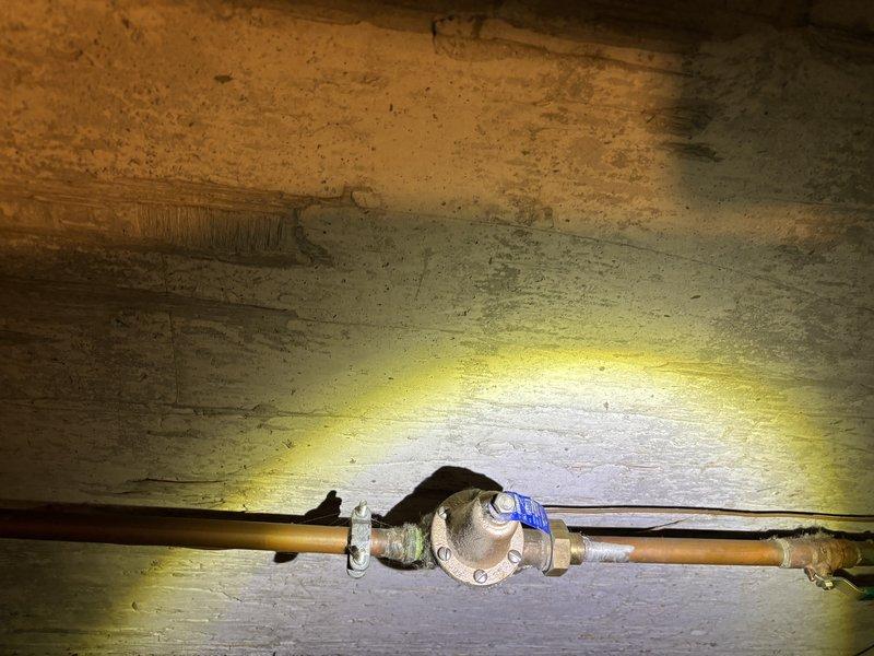 Completed annual plumbing maintenance inspection including system pressure test, water purity analysis, and water heater flush on 8.5-year-old American Standard 40-gallon unit. Inspected accessible plumbing infrastructure in crawlspace including copper supply lines, shut-off valves, and pipe insulation, as well as exterior irrigation and drainage system components near foundation.