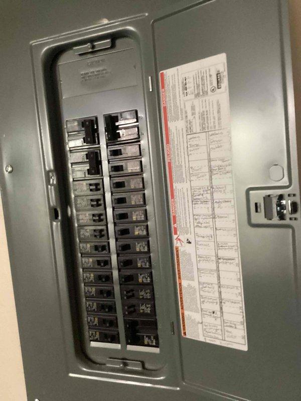 Completed return visit to finalize electrical panel maintenance that was previously incomplete. Properly labeled all circuit breakers in the electrical distribution panel with corresponding circuit directory chart affixed to the interior panel door. Performed comprehensive electrical safety inspection of residential panel box, including verification of all breaker connections, bus bar integrity, and proper wire terminations. Inspected main electrical connections and verified all branch circuits were properly identified for future reference and safety compliance.
