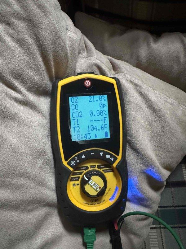 Performed seasonal heating maintenance on two furnace systems under the membership plan. Inspected the heat exchanger with a borescope camera and conducted combustion analysis with a UEi C161 analyzer to verify safe operation, recording 0 ppm CO. Systems were evaluated for proper heating performance and operation.