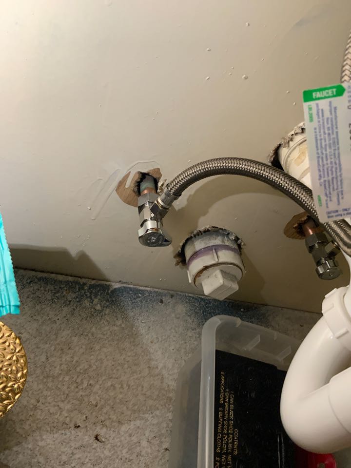 Installed two new bathroom quarter turn shut off valves as well as braided stainless steel flex supply lines 