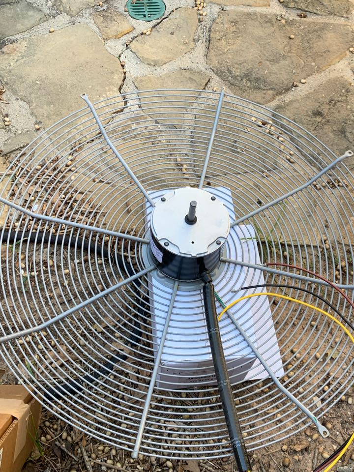 Installing new Carrier AC unit fan motor, fan blade, wiring, harness, and capacitors